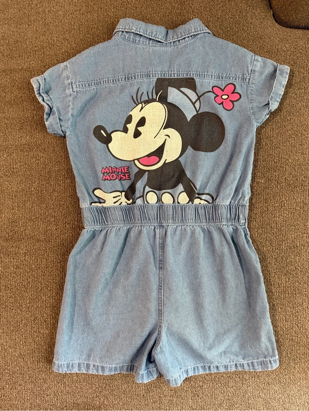 Disney Minnie Mouse Girls Denim Romper | Size 7/8 | Button Front